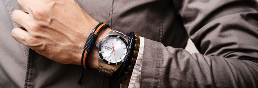 Bracelet Noir Pour Homme Avec Grande Plaque Personnalisée - Cuir Double